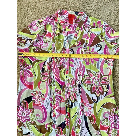 V Christina Women Sheer Long Sleeved Blouse Top Floral Rhinestone 70s size Large - Picture 6 of 10